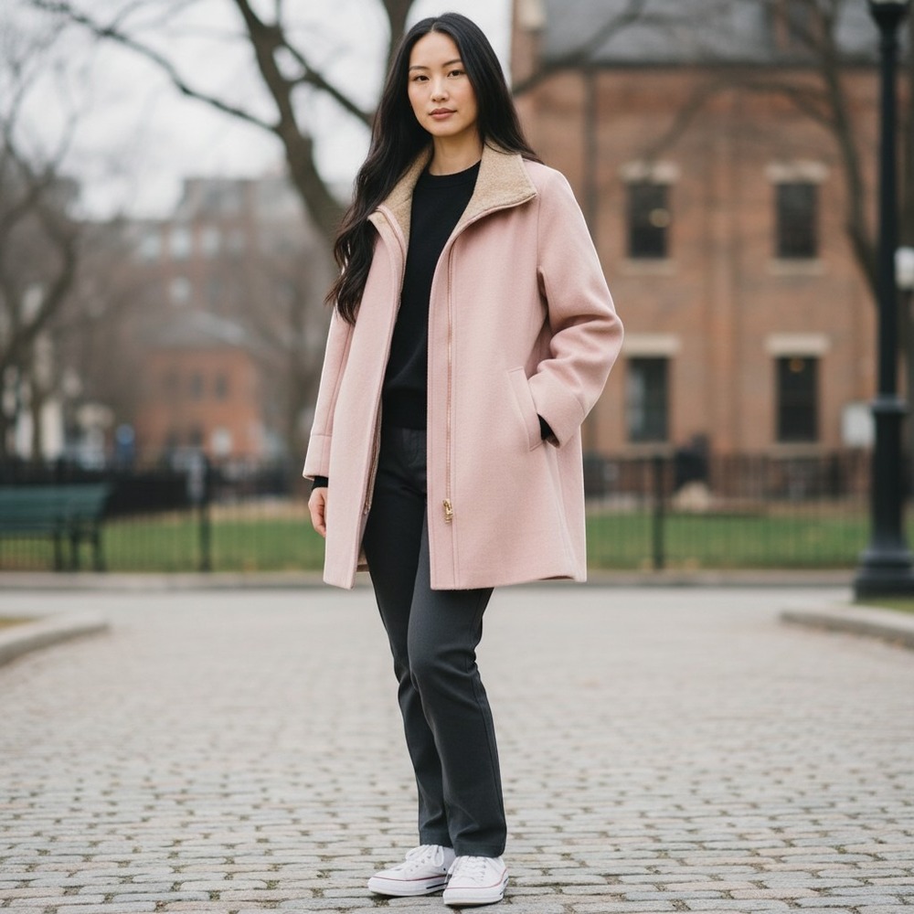 Club Monaco Pink Wool Blend Sherpa Collar Zip Up Coat Medium